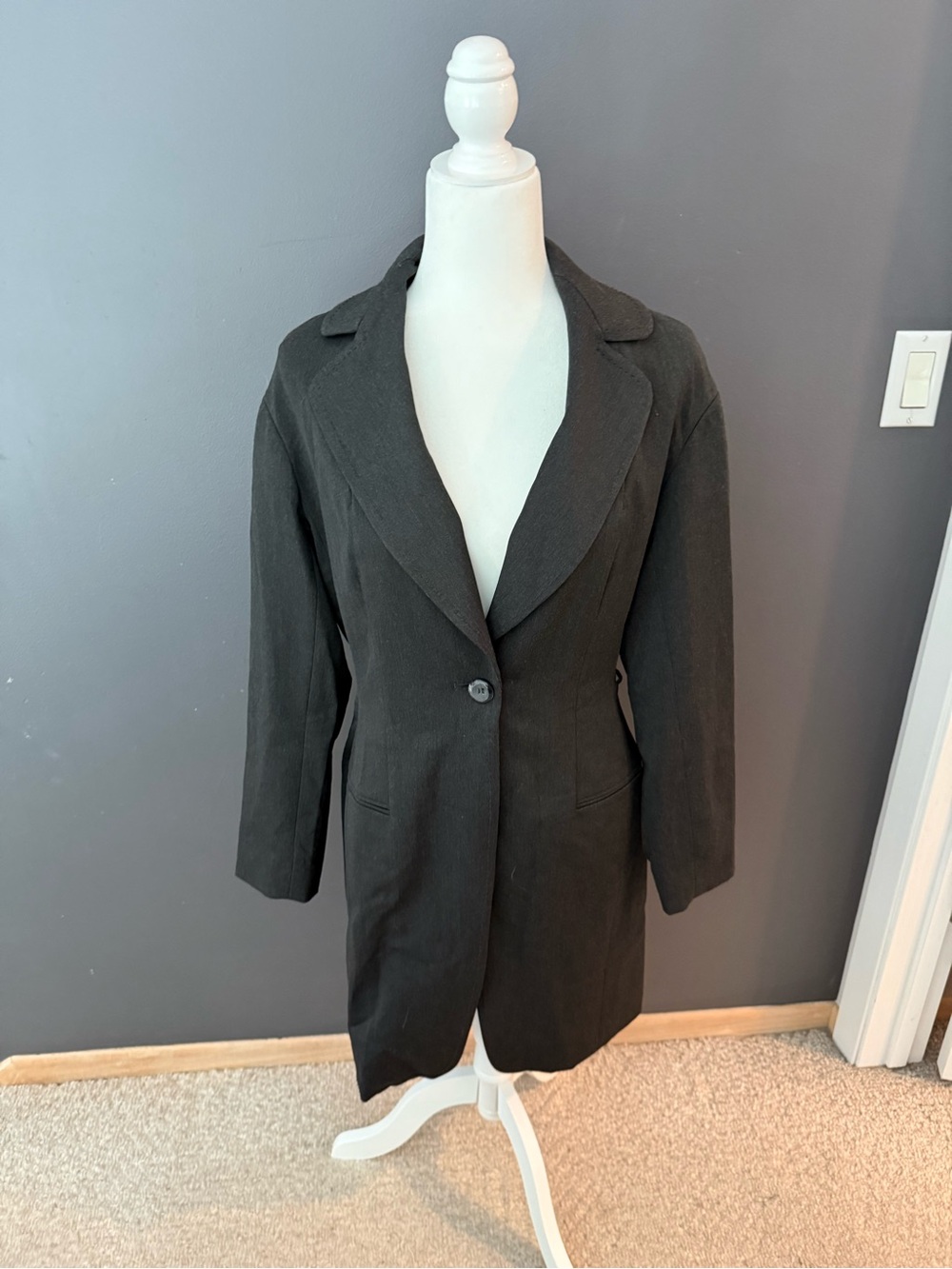 Byron Lars Beauty Mark Women's Black Single-Button Long Blazer